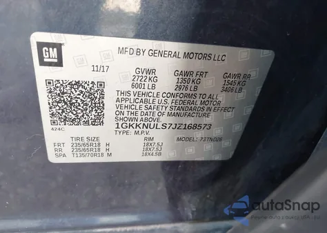 2018 GMC Acadia Slt-1 из США, поврежденный, VIN 1GKKNULS7JZ168573